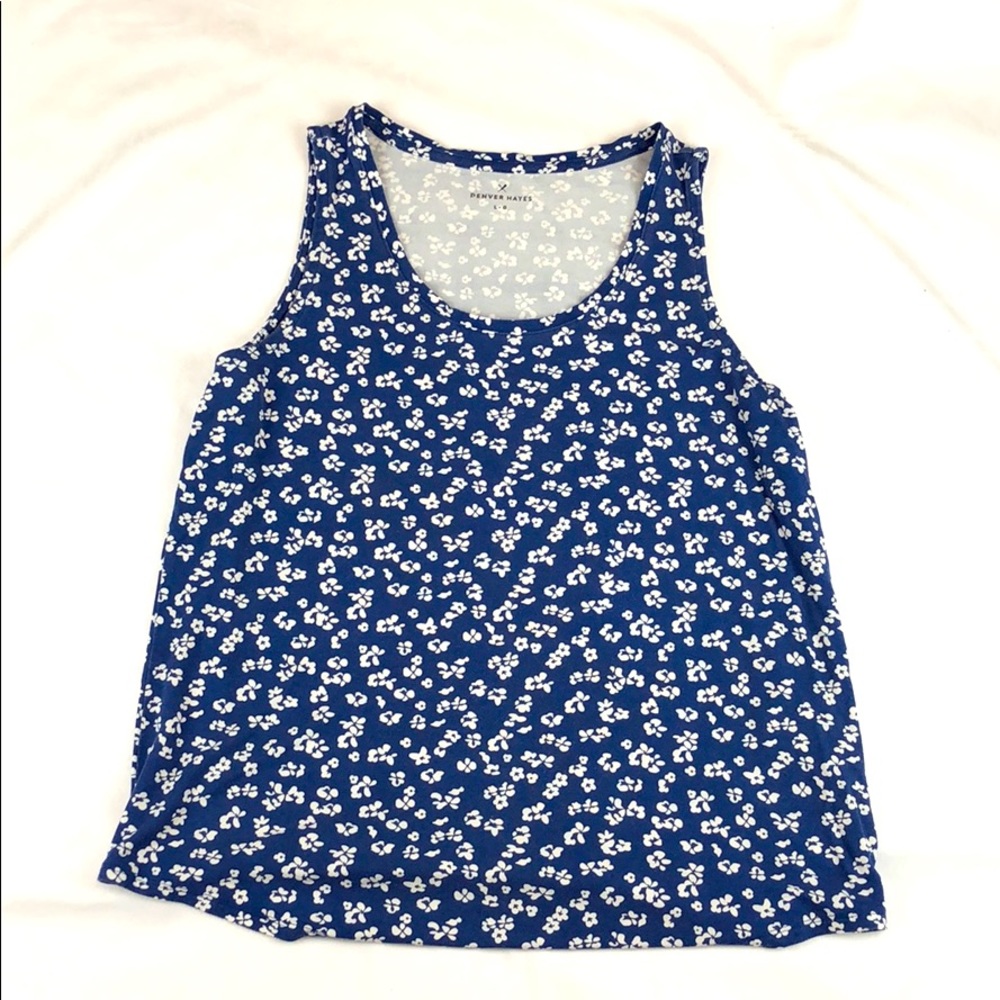 Blue Floral Print Sleeveless Top, Size L